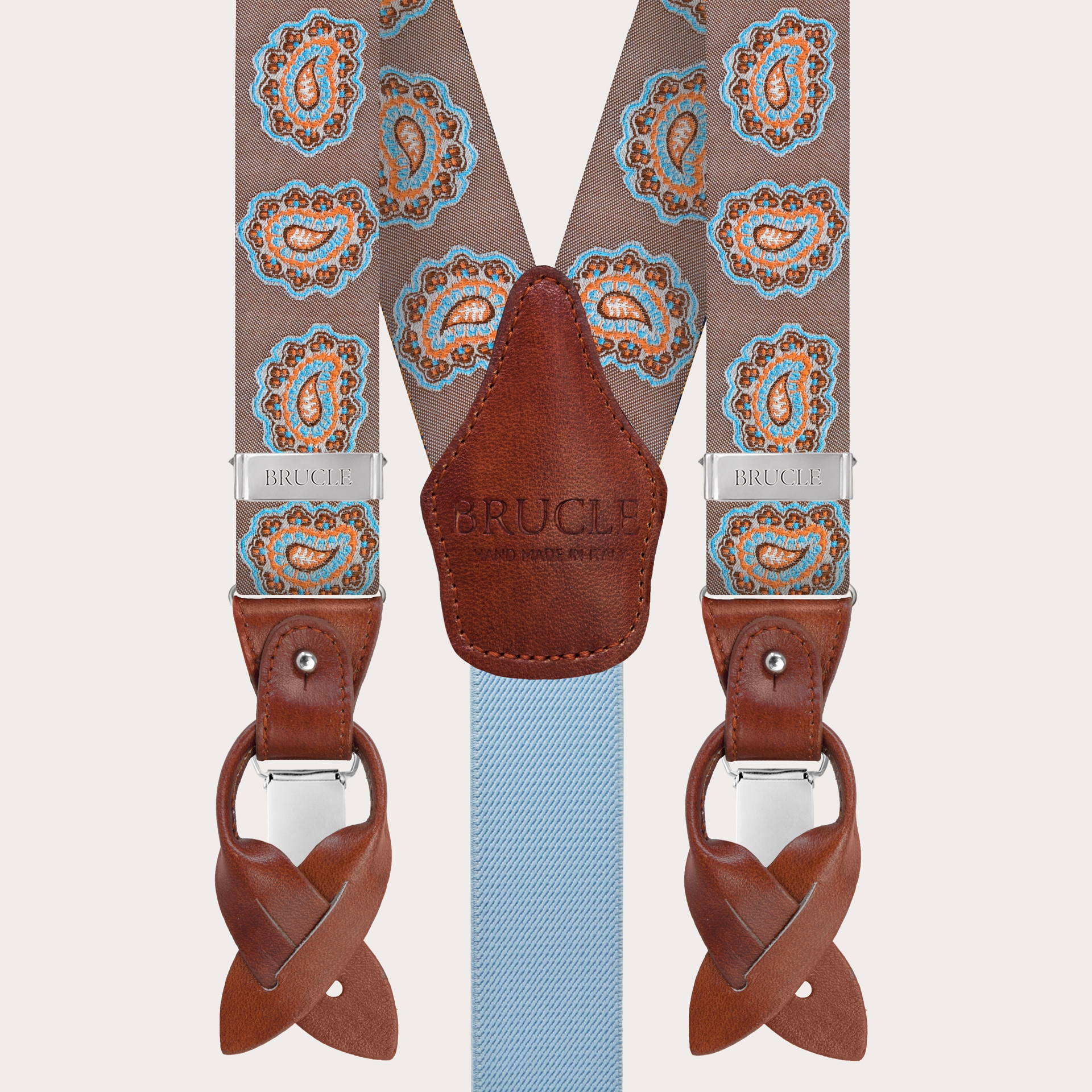 Silk suspenders with paisley pattern, dove gray