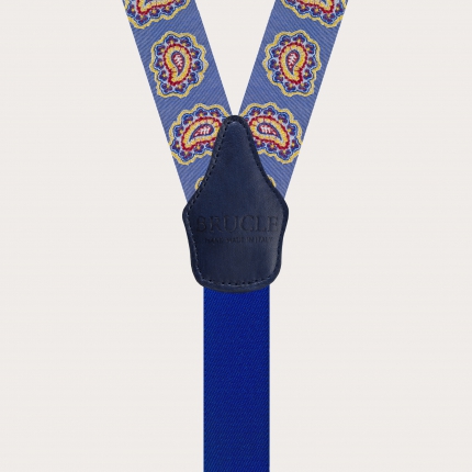 Original silk suspenders with paisley pattern, blue