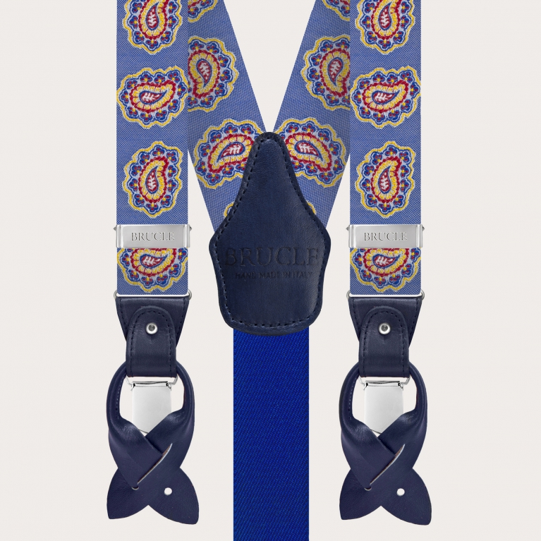 Originelle Seiden-Hosenträger mit Paisley-Muster, blau