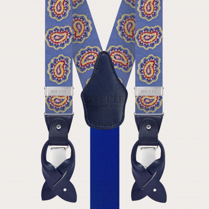 Original silk suspenders with paisley pattern, blue