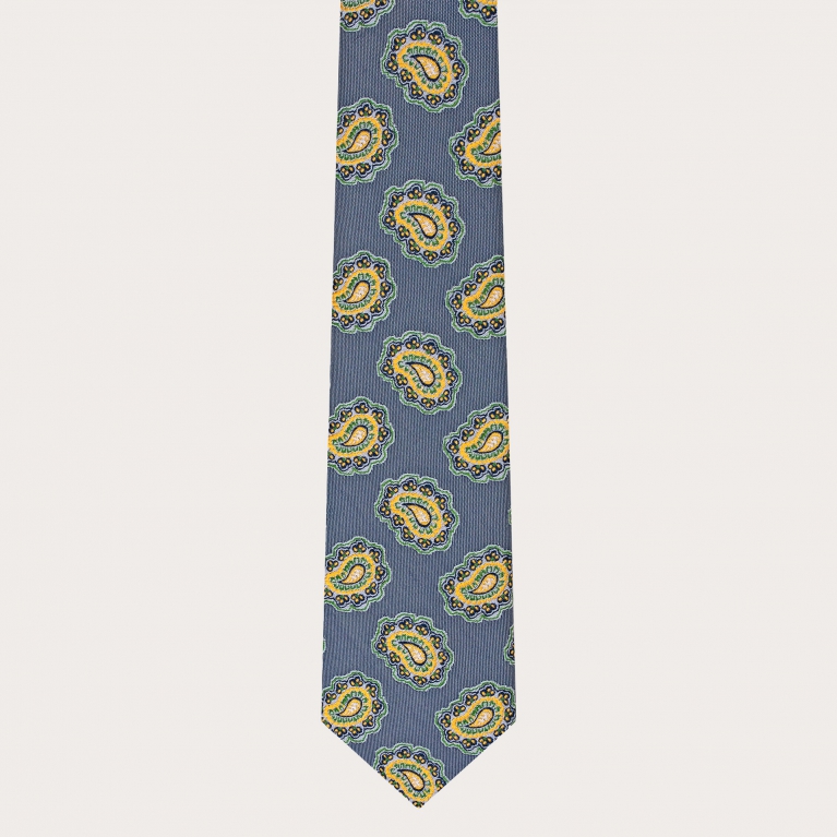 Exclusiva corbata de seda con estampado paisley azul