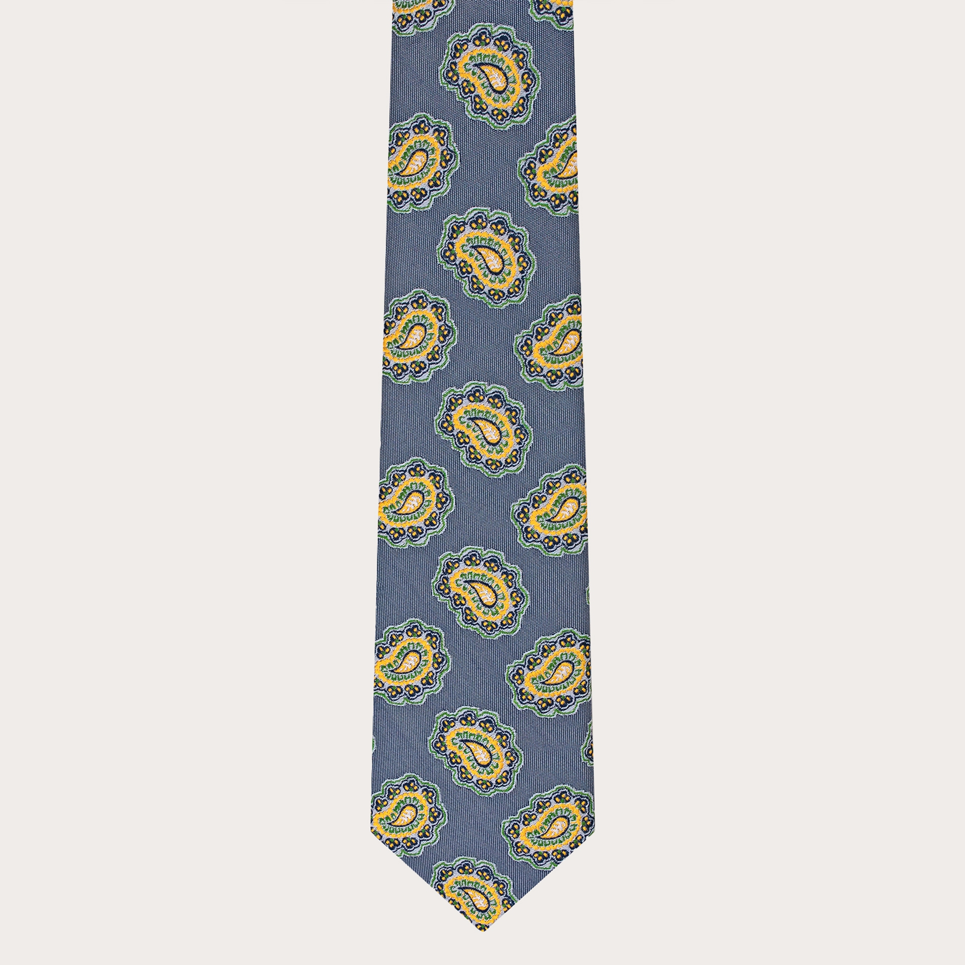 Cravate bleue macro cachemire en soie jacquard