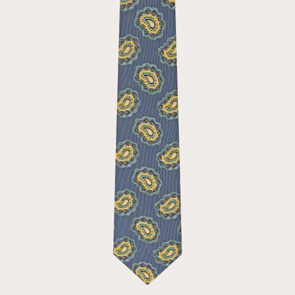 Silk necktie, blue macro paisley pattern