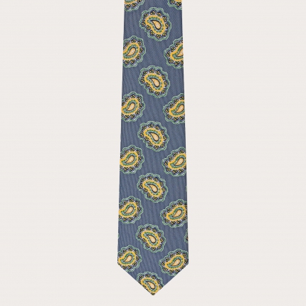 Coordinated suspenders and necktie in silk, macro paisley navy blue