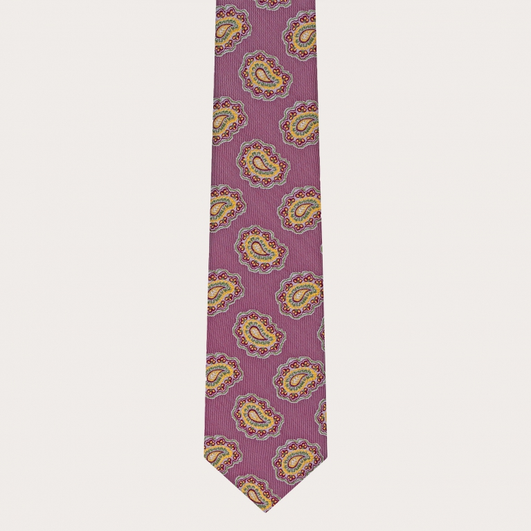 Esclusiva cravatta in seta con fantasia paisley, rosso ciliegia