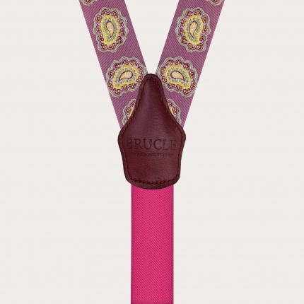 Silk suspenders with paisley pattern, cherry red