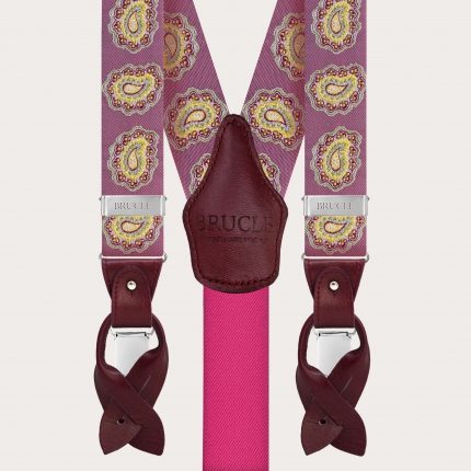 Silk suspenders with paisley pattern, cherry red Size-120cm Color-Cherry red