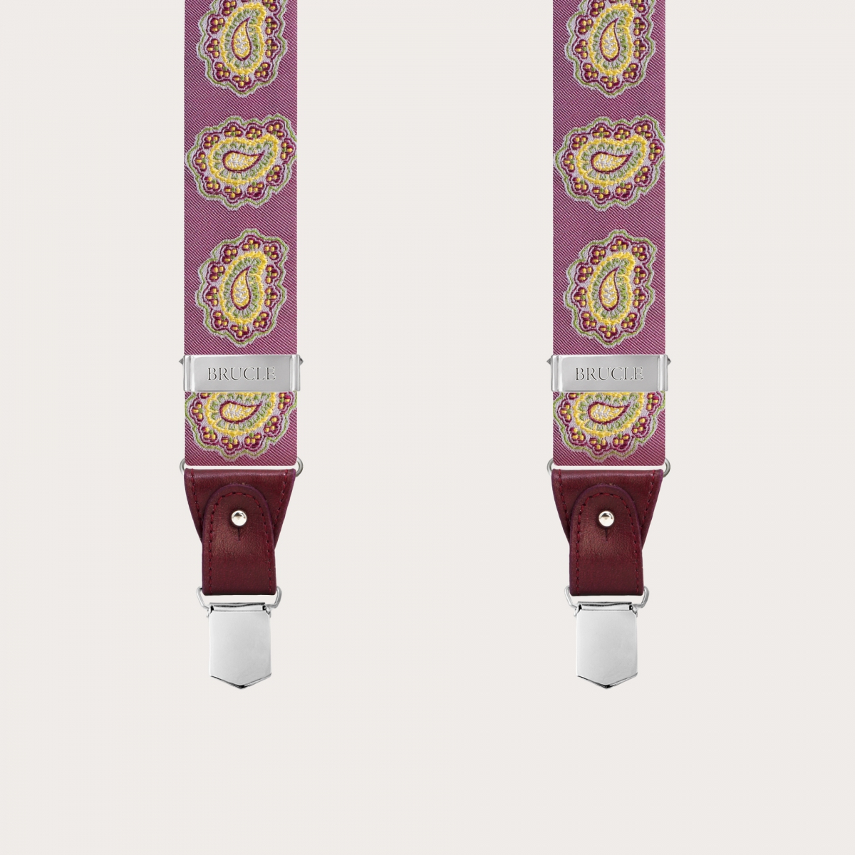 Silk suspenders with paisley pattern, cherry red