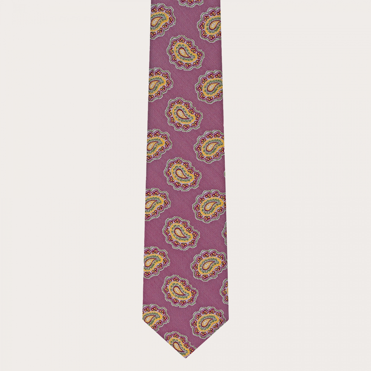 Bretelle e cravatta coordinate in seta, fantasia paisley tortora