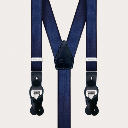 Elegant set of suspenders and bow tie in satin, blue