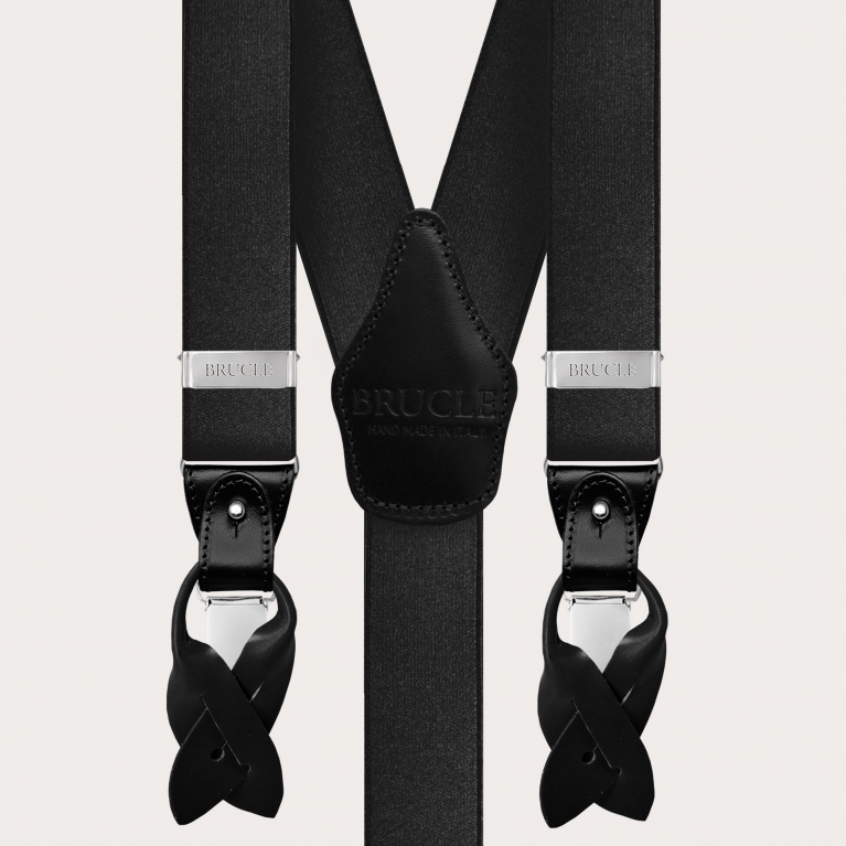 Elegant satin suspenders and bow tie set, black