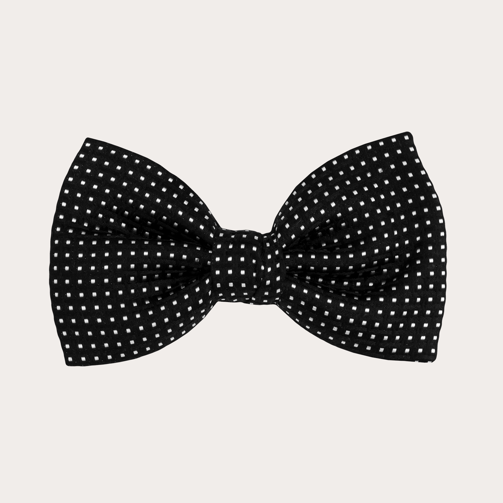 BRUCLE Elegant bow tie in jacquard silk, black with geometric pincushion motif