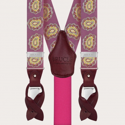 Coordinated braces and bow tie in silk, cherry red paisley pattern