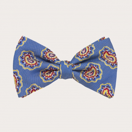 Bretelles et noeud papillon coordonnés en soie, motif paisley bleu