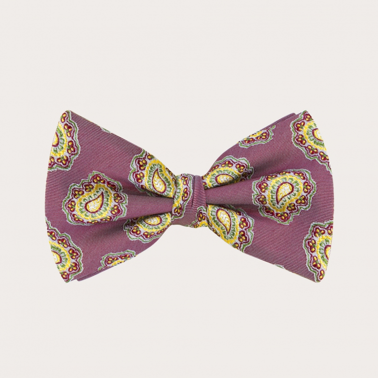 Original silk bow tie with paisley pattern, cherry red