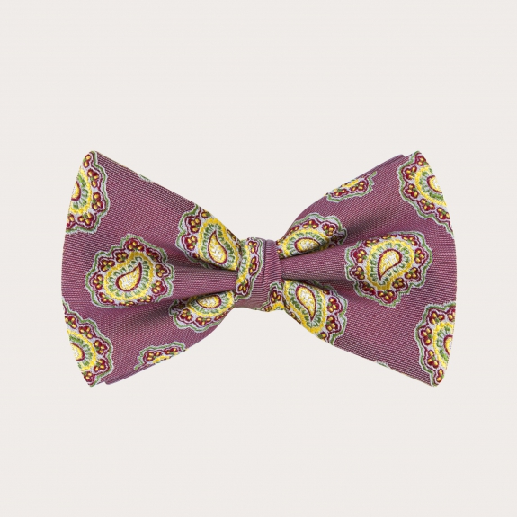 BRUCLE Original silk bow tie with paisley pattern, cherry red