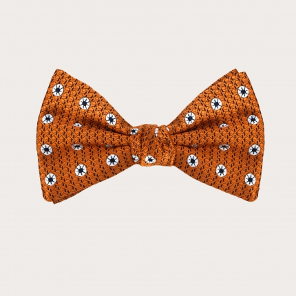 BRUCLE Bright jacquard silk bow tie, orange with pattern