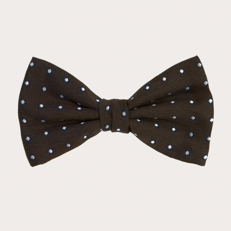 Bow tie in jacquard silk, brown with polka dots