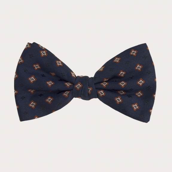 BRUCLE Formal bow tie in jacquard silk, blue with brown pattern