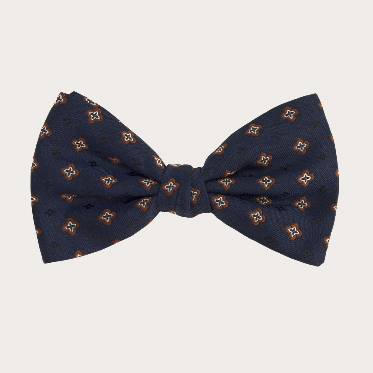BRUCLE Formal bow tie in jacquard silk, blue with brown pattern