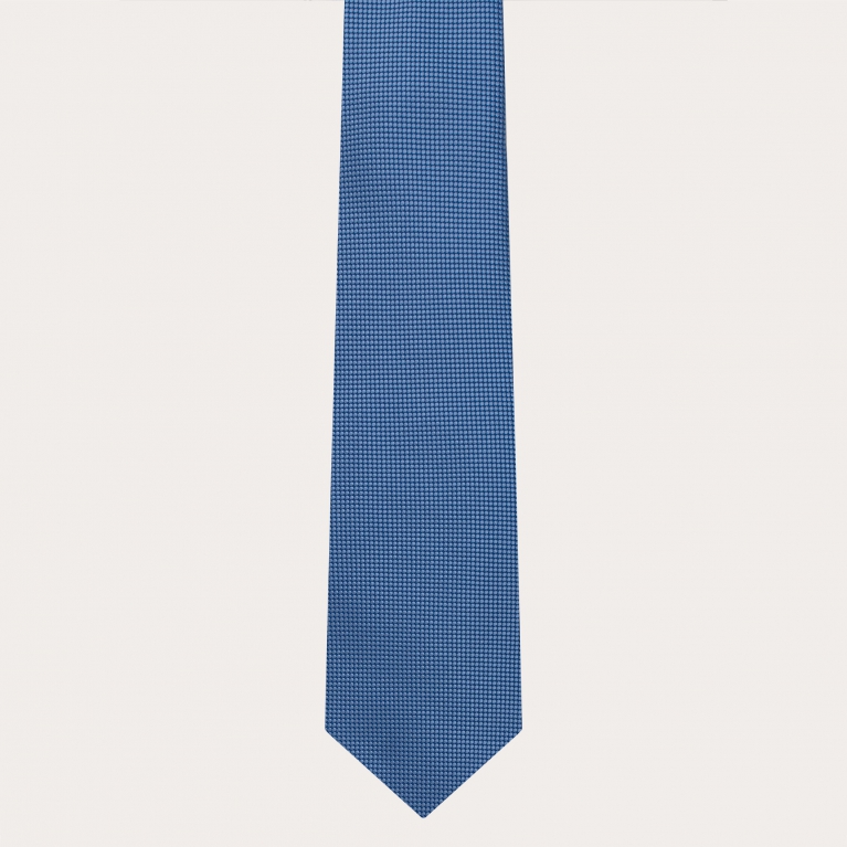 Corbata de ceremonia en jacquard de seda, estampado lunares azul claro