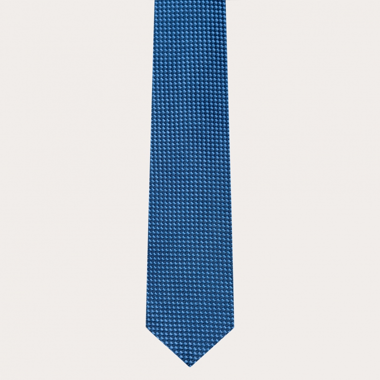 Jacquard silk tie for suit, light blue with embossed pattern