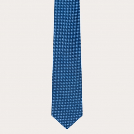 Jacquard silk tie for suit, light blue with embossed pattern