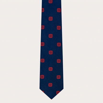 Elegant necktie in jacquard silk, blue with red embroidery
