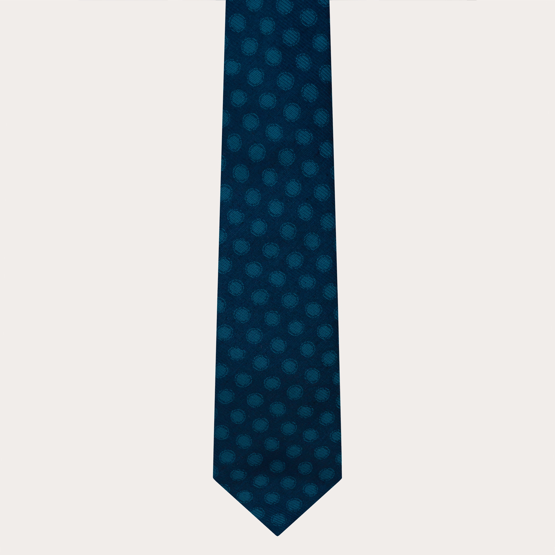 Elegant silk tie, blue with petrol polka dots