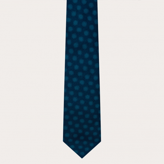 Cravatta in seta elegante, blu con pois petrolio