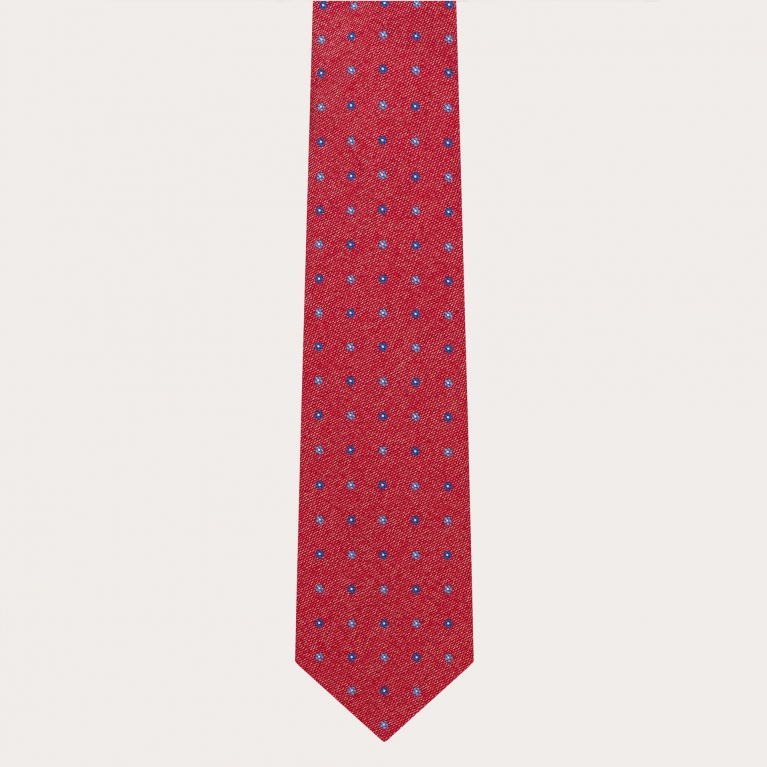 Italian silk jacquard tie, red with floral pattern