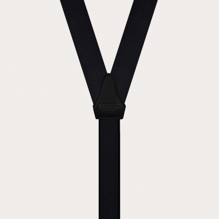 Formal Y-shape skinny silk suspenders, black
