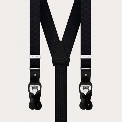 Formal Y-shape skinny silk suspenders, black
