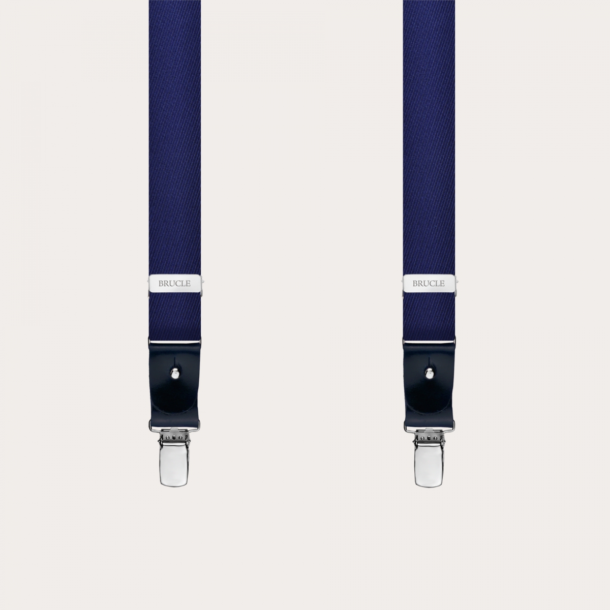 Formal skinny Y-shape pure silk suspenders, navy blue