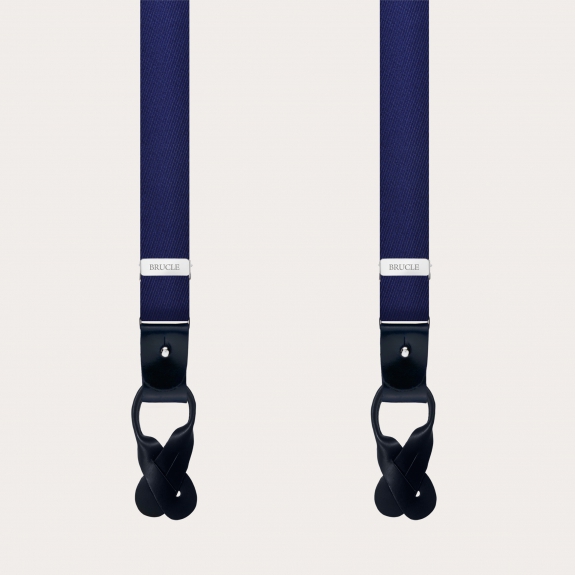 Formal skinny Y-shape pure silk suspenders, blue