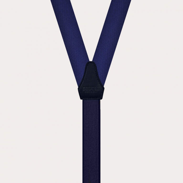 Formal skinny Y-shape pure silk suspenders, blue