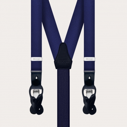 Formal skinny Y-shape pure silk suspenders, blue Color-Blue Size-120cm