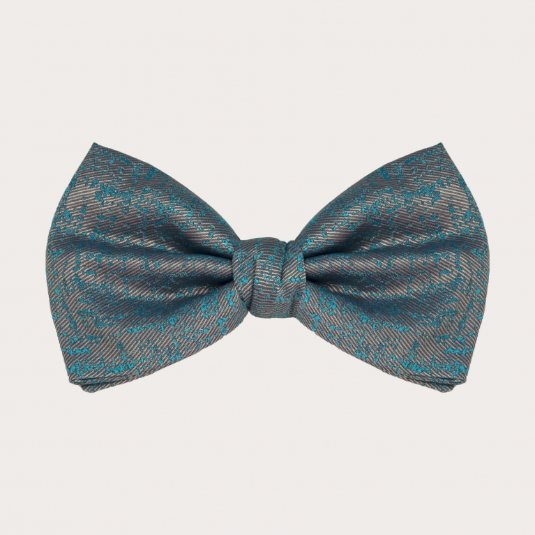 Ceremony bow tie in jacquard silk, silver and petrol