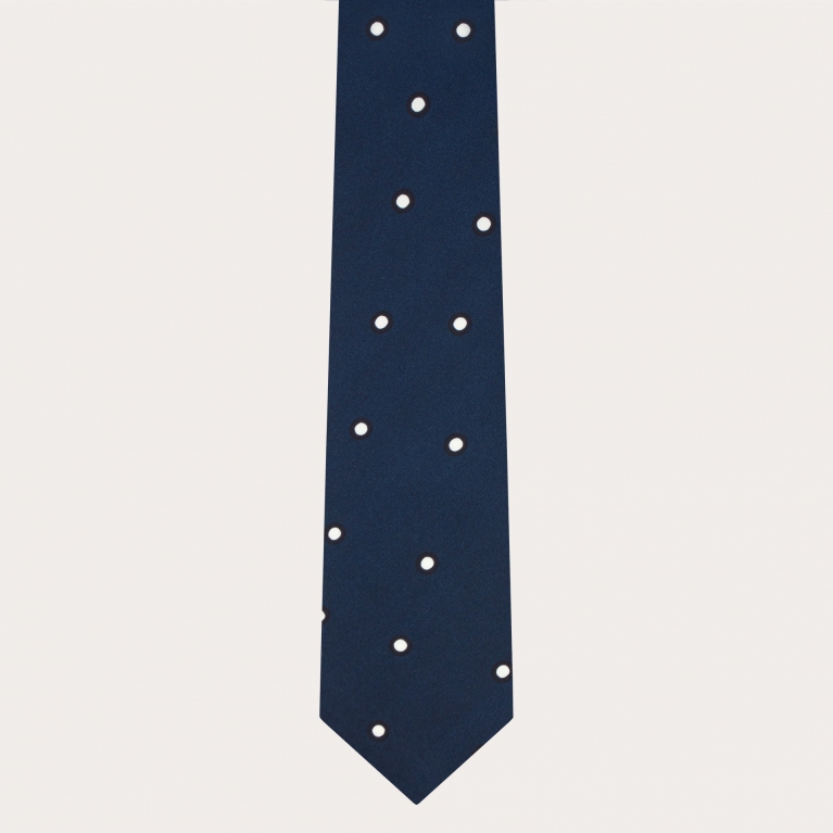 Cravatta uomo in seta, blu con fantasia a pois bianchi