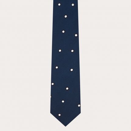 Cravate en soie pour homme, bleue à pois blancs