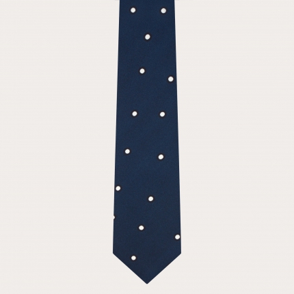 Cravatta uomo in seta, blu con fantasia a pois bianchi