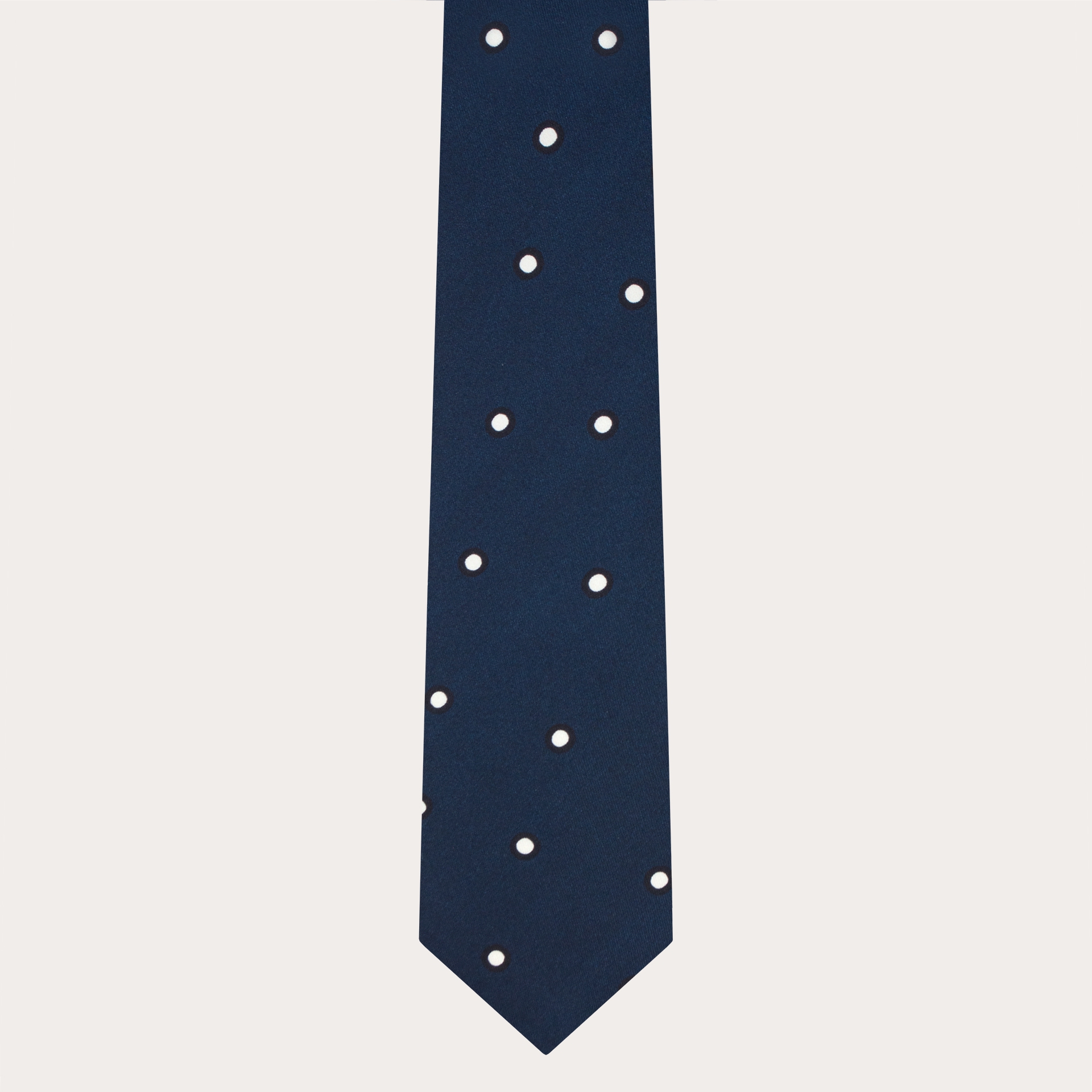 Corbata de seda para hombre azul con estampado de lunares blancos