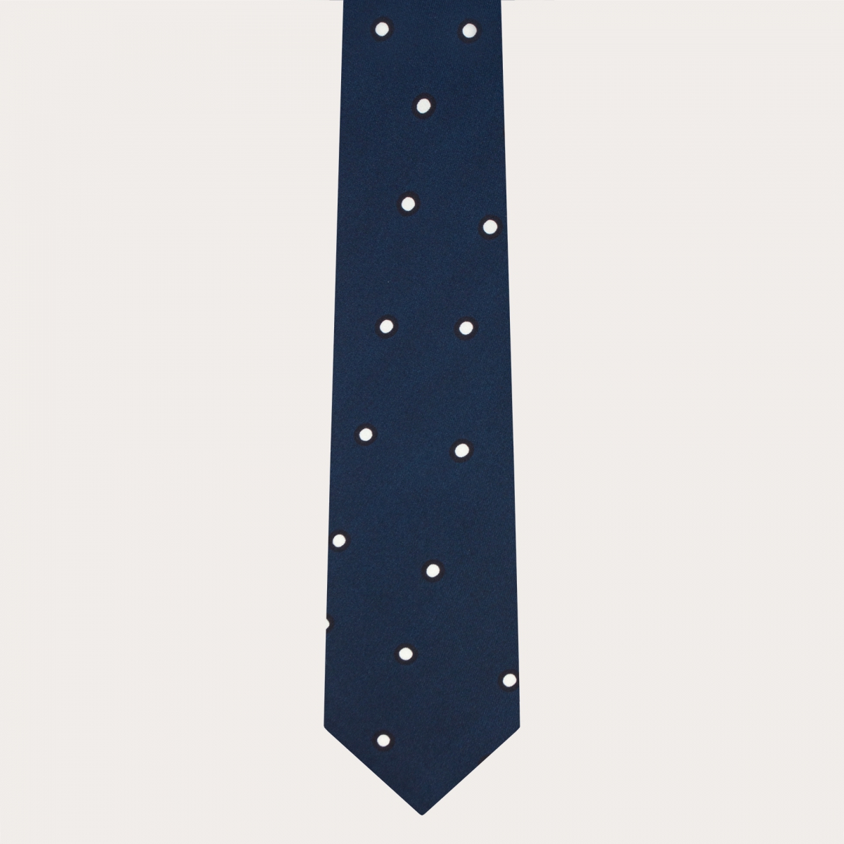 Corbata de seda para hombre azul con estampado de lunares blancos