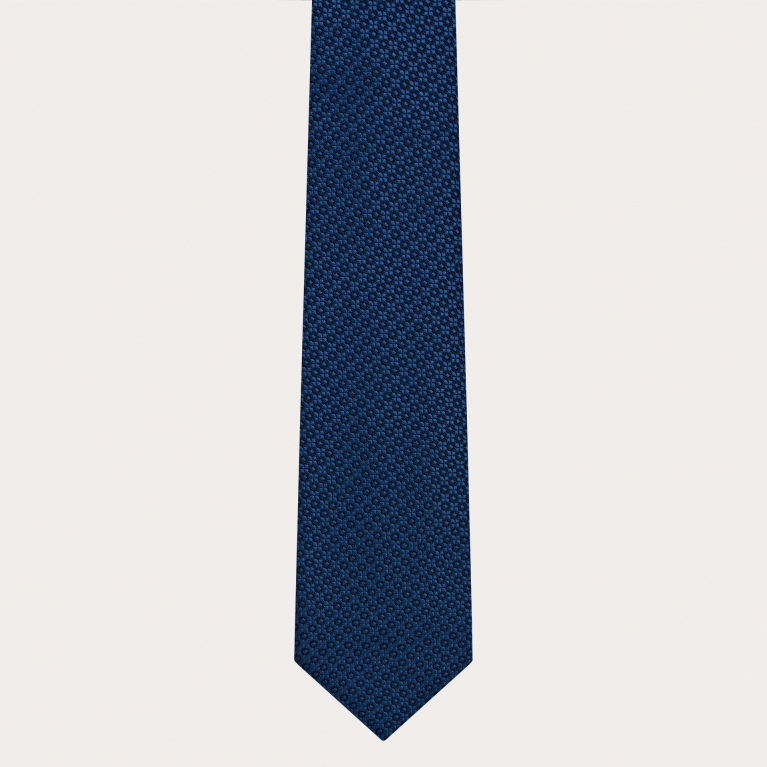 Jacquard silk tie, blue with tone-on-tone floral pattern