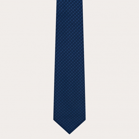 Cravatta in seta jacquard, blu con motivo a fiori tono su tono