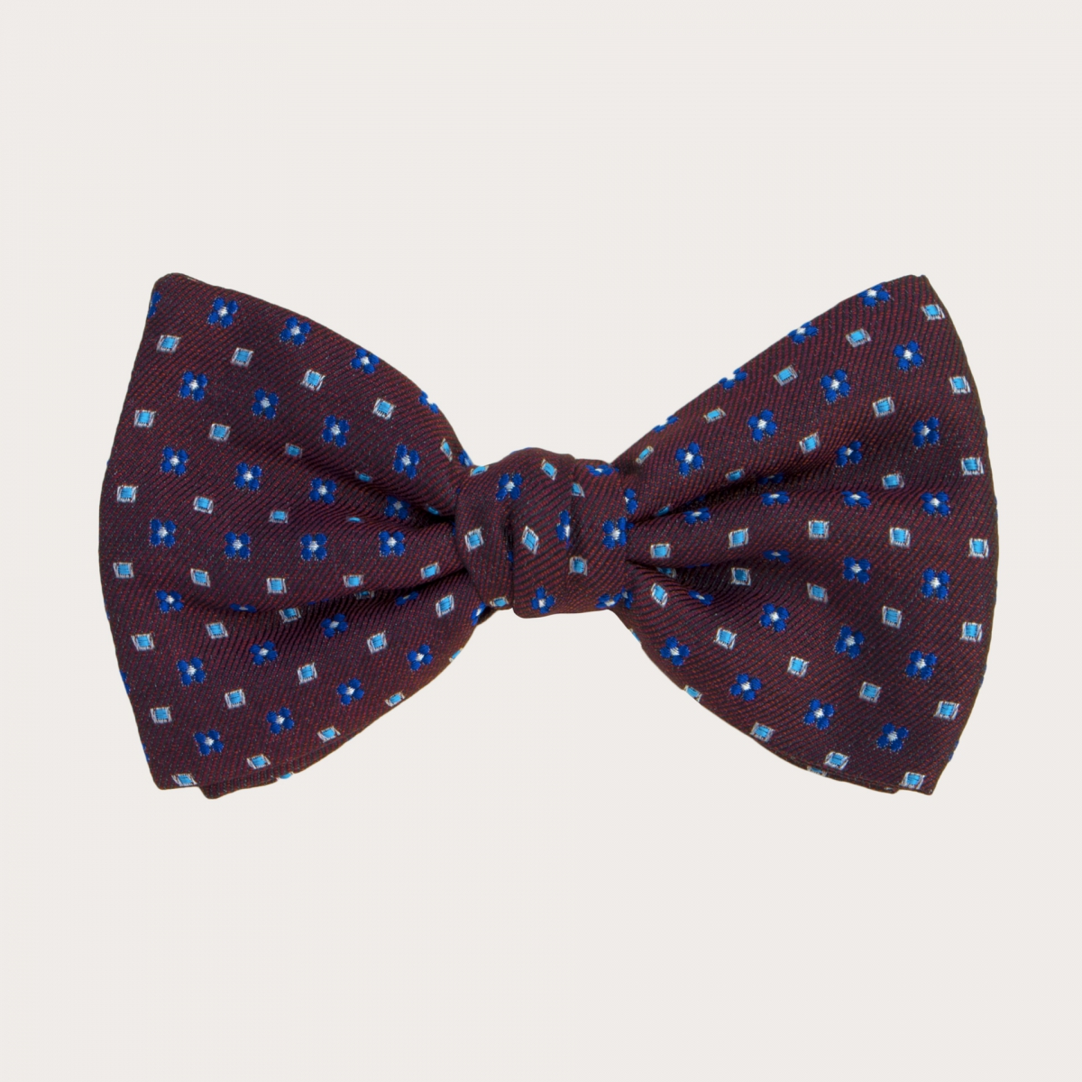 Nœud papillon en soie et coton, motif floral et géométrique bordeaux