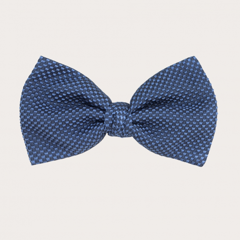 Silk jacquard bow tie for suit, light blue with embossed pattern
