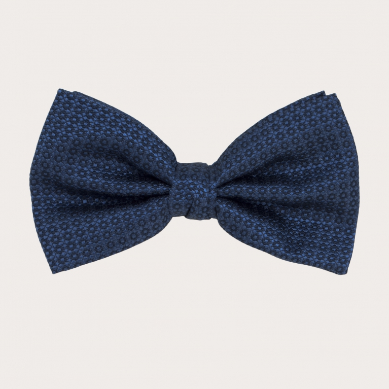 Navy blue jacquard silk bow tie with tone-on-tone floral pattern