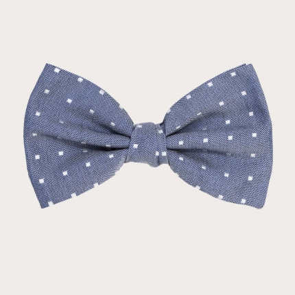 Ceremony bow tie in jacquard silk, light blue melange with pearl-colored checks