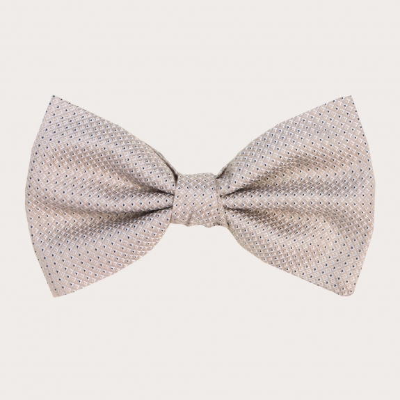 Bright ceremonial bow tie in jacquard silk, ivory micro-pattern